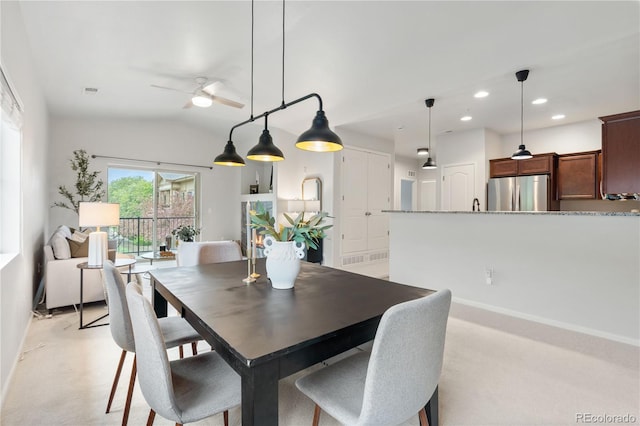 11364 Xavier Dr Unit 205, Westminster, CO 80031 - dining room featuring recessed lighting, ceiling fan, vaulted ceiling, and visible vents