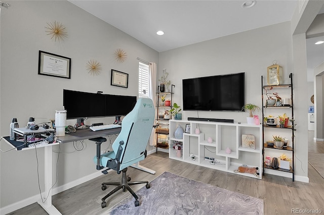 office space featuring wood-type flooring