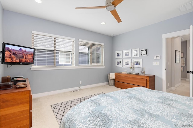 8768 E 54th Pl, Denver, CO 80238 - carpeted bedroom with baseboards, recessed lighting, and a ceiling fan