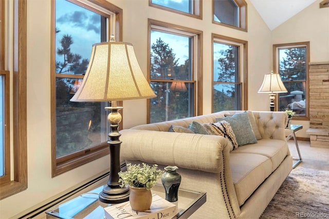 9001 Eastridge Rd, Golden, CO 80403 - living room featuring vaulted ceiling and healthy amount of natural light