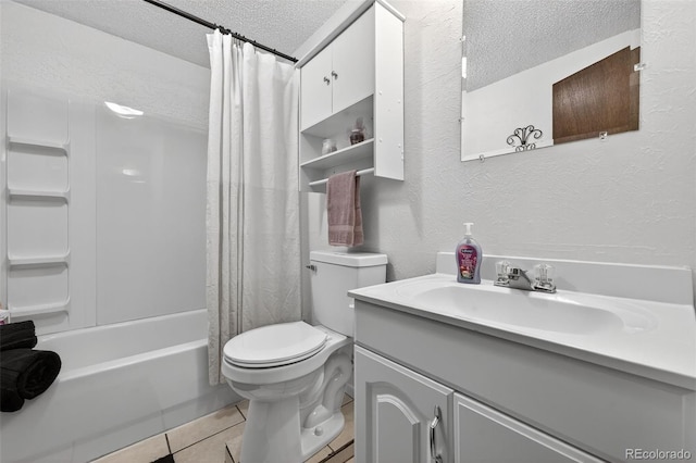 3070 W Enchanted Cir, Colorado Springs, CO 80917 - full bathroom with a textured wall, a textured ceiling, vanity, tile patterned flooring, and toilet