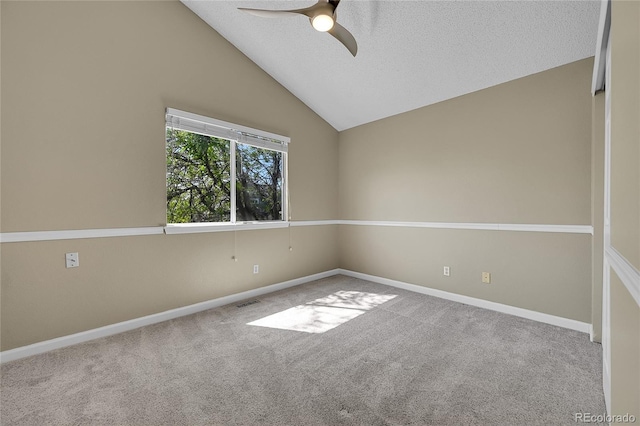 9008 W 101st Ave, Broomfield, CO 80021 - unfurnished room featuring a ceiling fan, carpet flooring, a textured ceiling, and lofted ceiling
