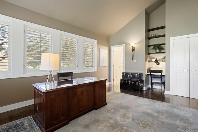 office featuring light wood-type flooring and vaulted ceiling