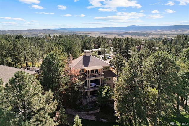 drone / aerial view featuring a mountain view