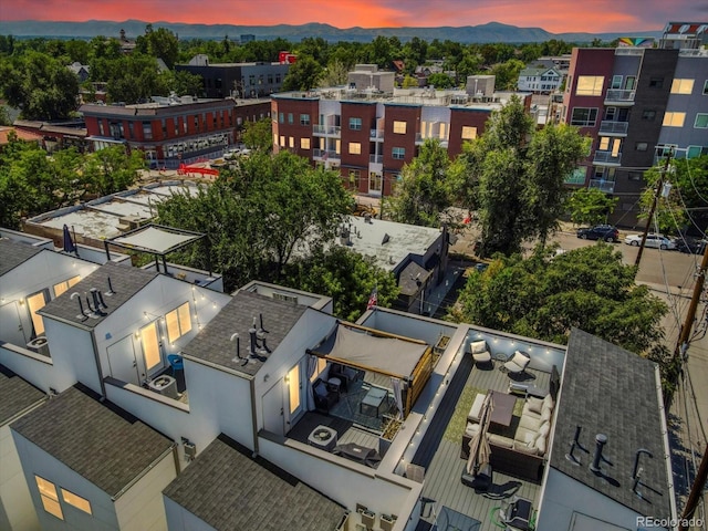 view of aerial view at dusk