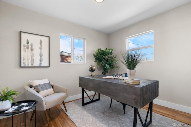 office featuring hardwood / wood-style flooring and plenty of natural light