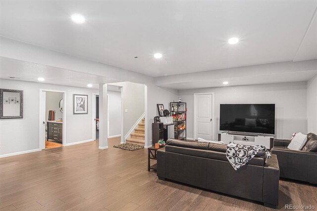 living room with hardwood / wood-style floors