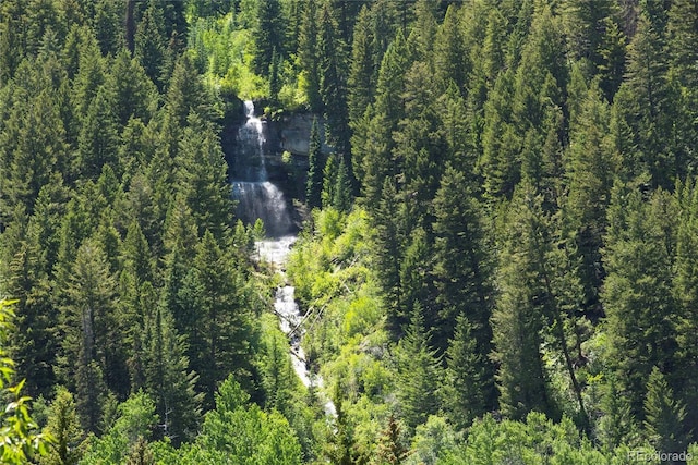 bird's eye view featuring a forest view