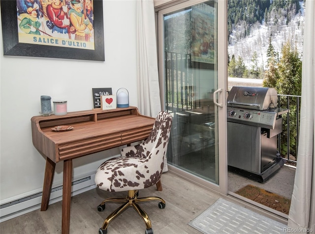 home office featuring wood finished floors