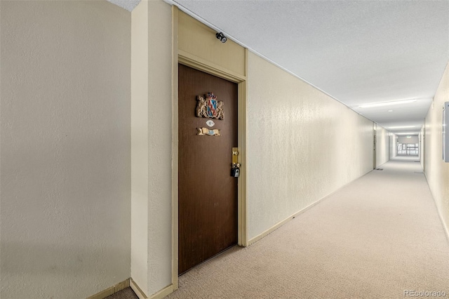 hallway with light colored carpet