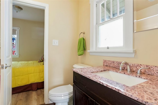 4779 S Bannock St, Englewood, CO 80110 - bathroom with vanity, toilet, ensuite bathroom, and wood finished floors