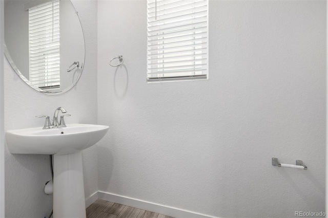 bathroom featuring wood-type flooring