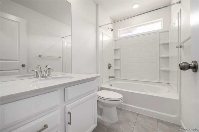 full bathroom with vanity, tile patterned floors, shower / washtub combination, and toilet