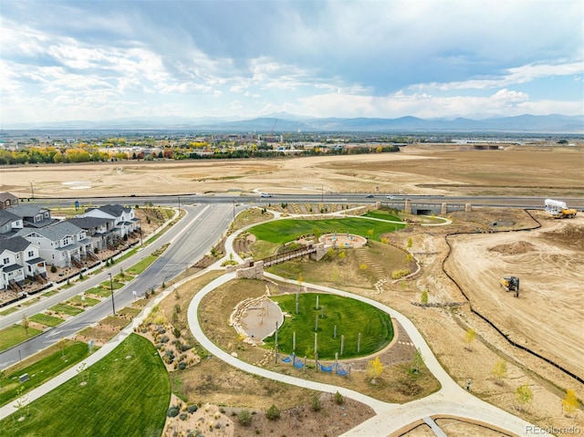 bird's eye view with a mountain view