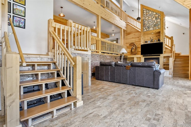 320 Summit Rd, Woodland Park, CO 80863 - living room with stairway and a high ceiling