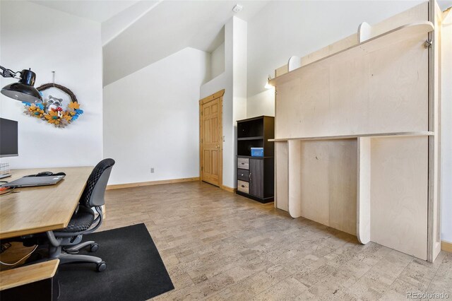 320 Summit Rd, Woodland Park, CO 80863 - office area featuring high vaulted ceiling and baseboards