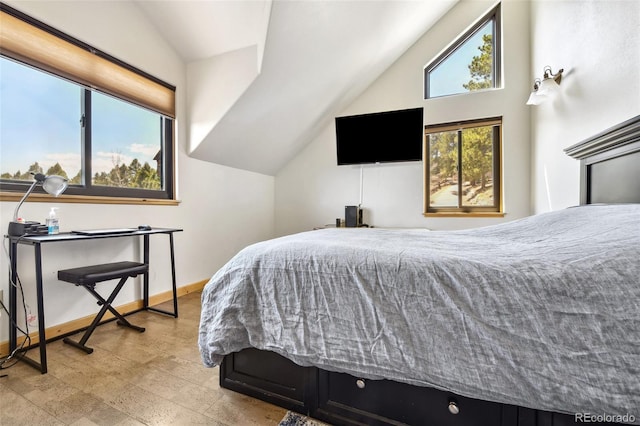 320 Summit Rd, Woodland Park, CO 80863 - bedroom featuring lofted ceiling and baseboards