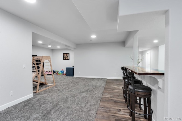 interior space with dark wood-type flooring