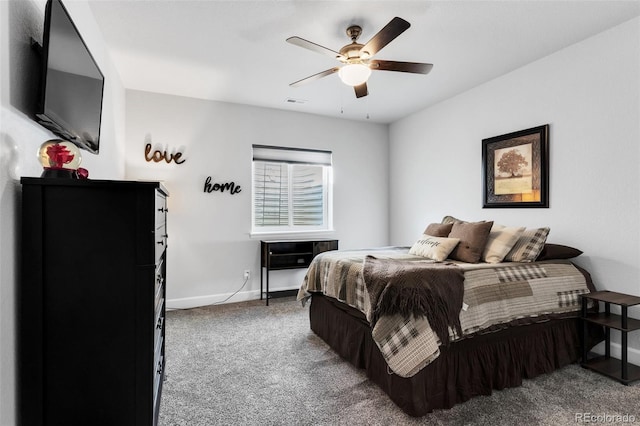 bedroom featuring ceiling fan and carpet flooring