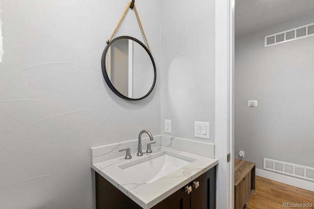 bathroom with hardwood / wood-style flooring and vanity