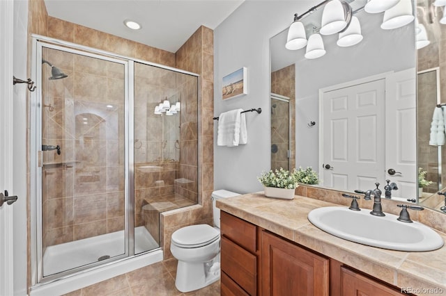 9468 E Aspen Hill Ln, Lone Tree, CO 80124 - full bathroom with vanity, a stall shower, and tile patterned floors