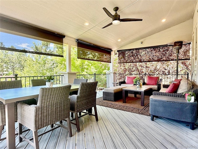 9468 E Aspen Hill Ln, Lone Tree, CO 80124 - wooden terrace with outdoor lounge area and a ceiling fan