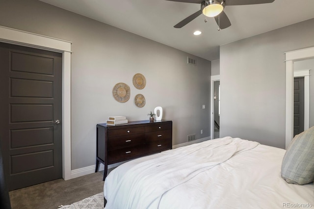 bedroom with carpet and ceiling fan