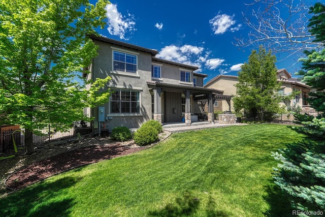 15235 W Iliff Ave, Lakewood, CO 80228 - rear view of property with stucco siding, a porch, and stone siding