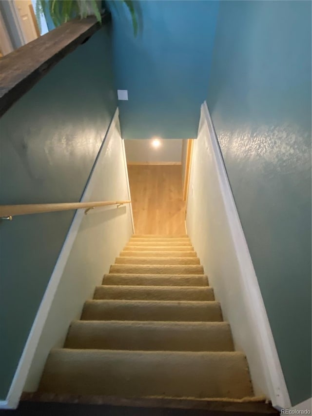 stairway with wood-type flooring