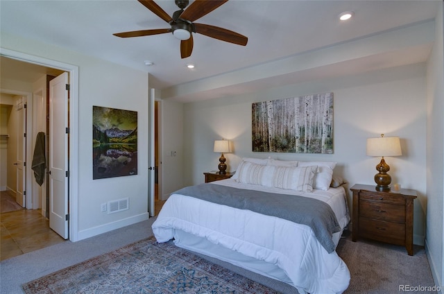 5125 W 29th Ave Unit 1, Denver, CO 80212 - bedroom featuring carpet, baseboards, recessed lighting, and a ceiling fan