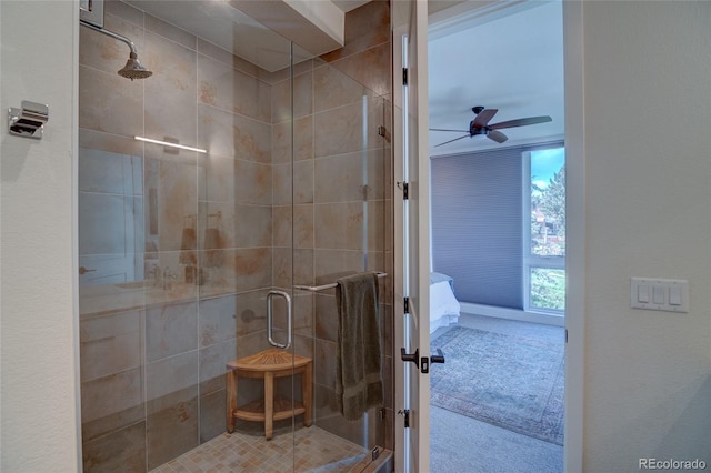 5125 W 29th Ave Unit 1, Denver, CO 80212 - bathroom featuring a stall shower and ceiling fan