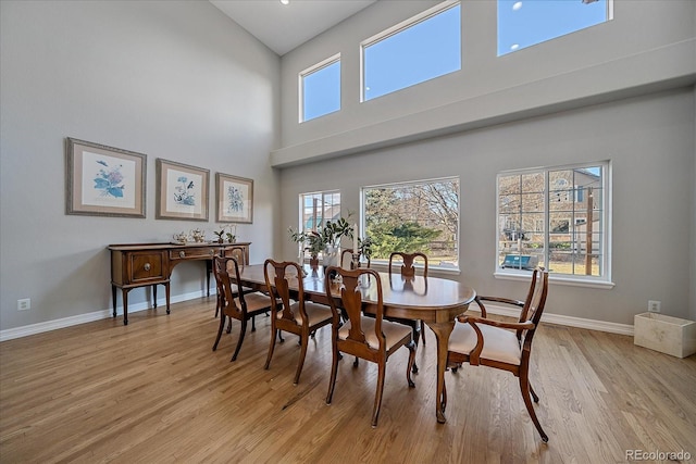 dining room with light wood-style floors, plenty of natural light, and baseboards