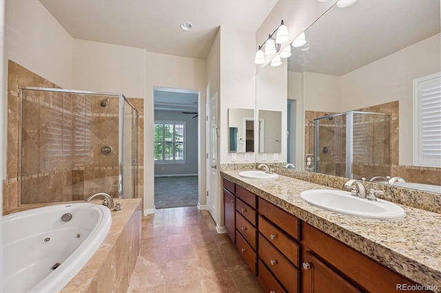 10205 Bluffmont Dr, Lone Tree, CO 80124 - bathroom with a whirlpool tub, a stall shower, and double vanity