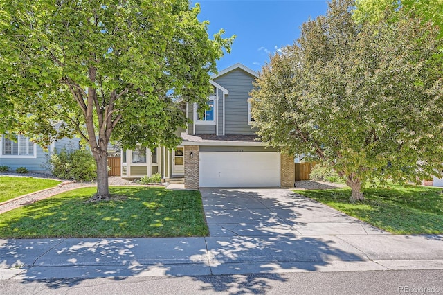 728 Poppywood Pl, Highlands Ranch, CO 80126 - obstructed view of property with brick siding, driveway, and a garage