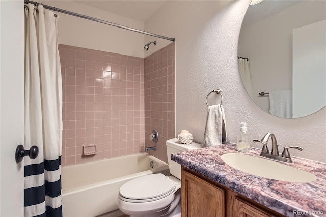 728 Poppywood Pl, Highlands Ranch, CO 80126 - full bathroom with shower / bath combo, vanity, a textured wall, and toilet