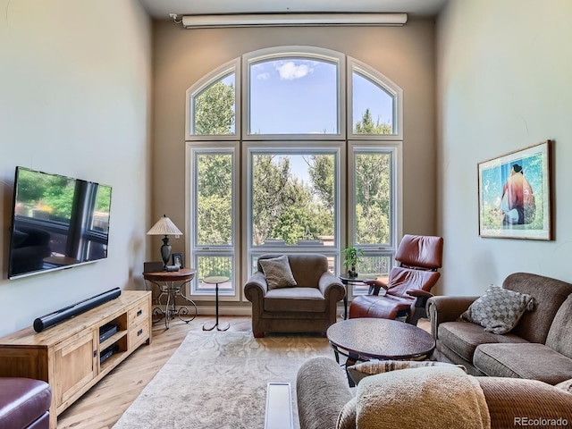 5092 S Allison Way, Littleton, CO 80123 - living area with a towering ceiling and light wood finished floors