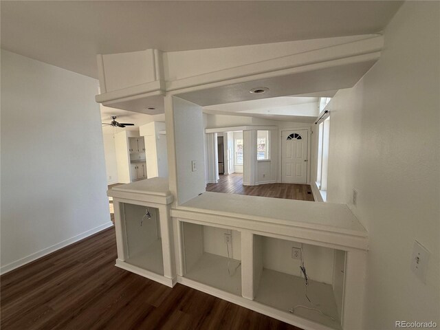 interior space featuring dark wood-type flooring and ceiling fan