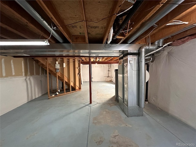 basement with heating unit