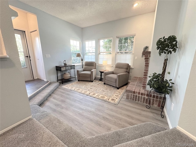 4760 S Wadsworth Blvd Unit F105, Littleton, CO 80123 - living room featuring a textured ceiling, wood finished floors, and baseboards