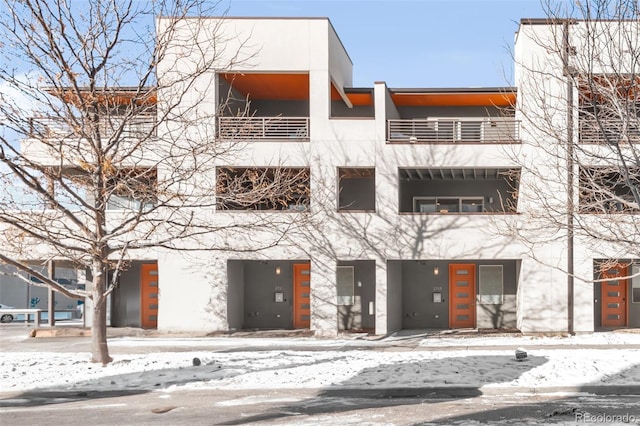 view of snow covered building