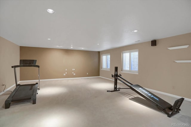 8951 Greenwich St, Highlands Ranch, CO 80130 - exercise room with carpet floors, baseboards, and recessed lighting