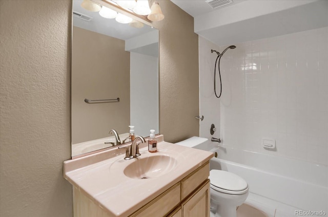 8951 Greenwich St, Highlands Ranch, CO 80130 - bathroom with a textured wall, toilet, vanity, and  shower combination
