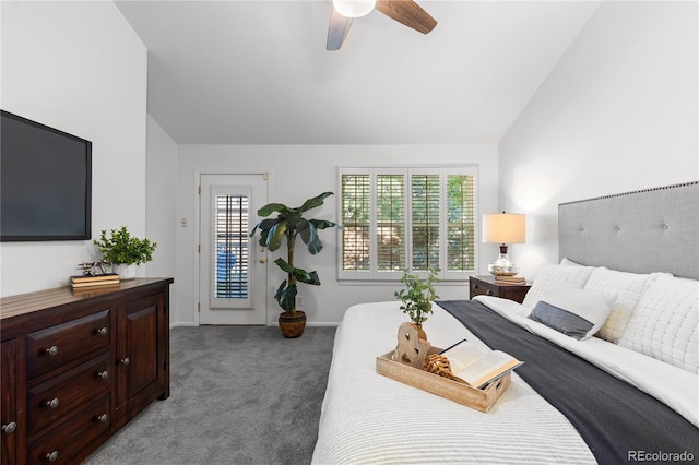 9491 Southern Hills Cir, Lone Tree, CO 80124 - bedroom featuring vaulted ceiling, carpet, and a ceiling fan
