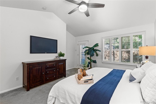 9491 Southern Hills Cir, Lone Tree, CO 80124 - carpeted bedroom with lofted ceiling, multiple windows, and ceiling fan