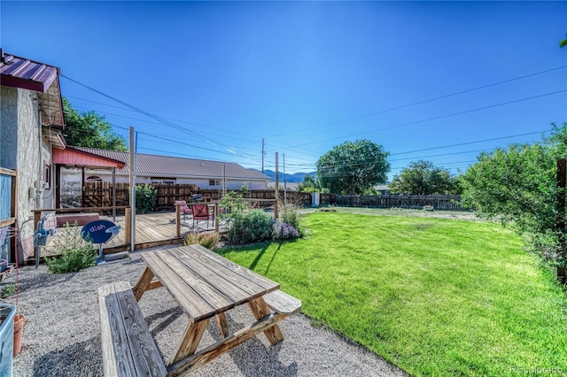 view of yard featuring a deck and a fenced backyard