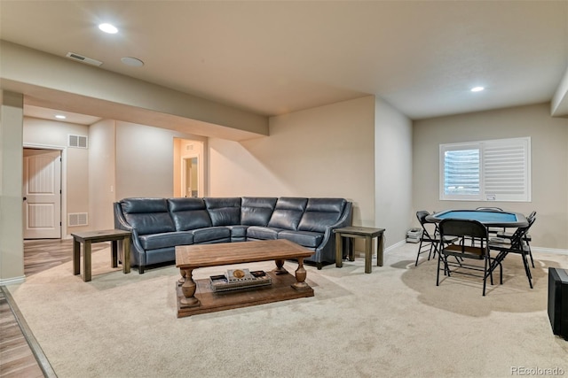4544 Portillo Pl, Colorado Springs, CO 80924 - carpeted living room featuring baseboards, visible vents, and recessed lighting