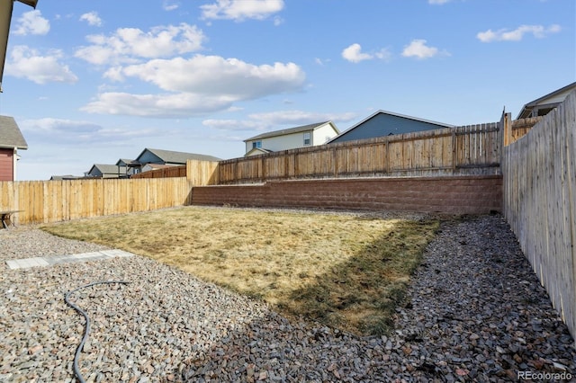 view of yard with a fenced backyard