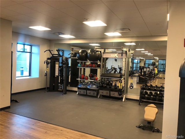 workout area featuring hardwood / wood-style floors