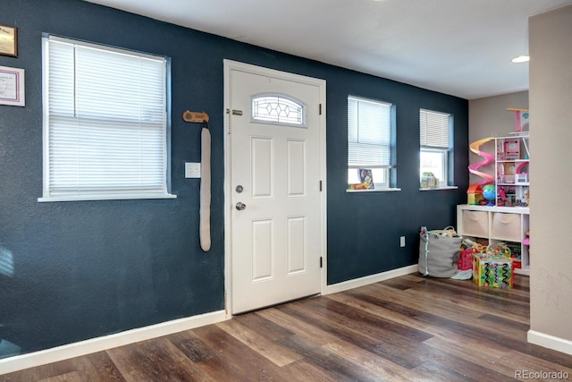 entrance foyer featuring dark wood-type flooring and a wealth of natural light