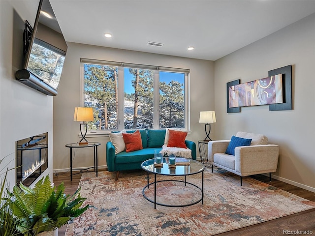 living room with hardwood / wood-style flooring